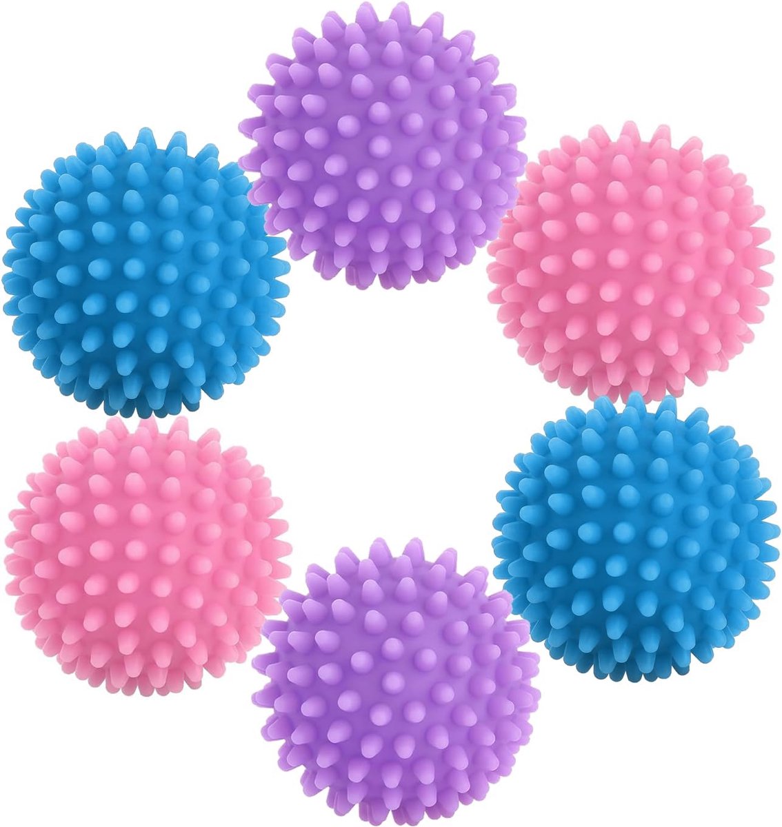 Pack of 6 Drying Balls, Dryer Washing Balls, Suitable for Washing Laundry, Reduce Wrinkles, Pink + Blue + Purple - ShopVlot