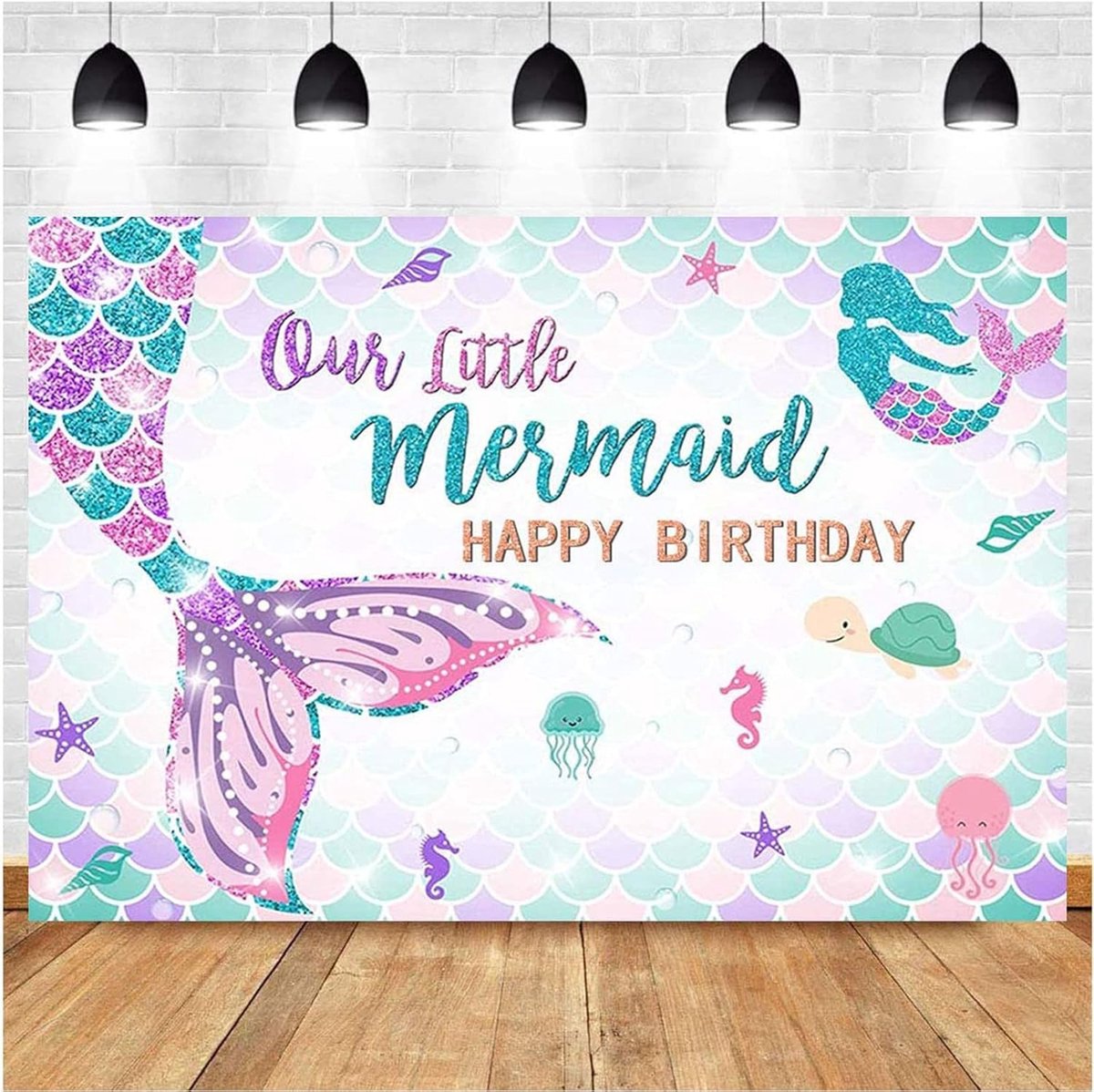 Birthday Mermaid Background Happy Birthday Kids Party Background Cartoon Vinyl Mural Background for Professional - ShopVlot