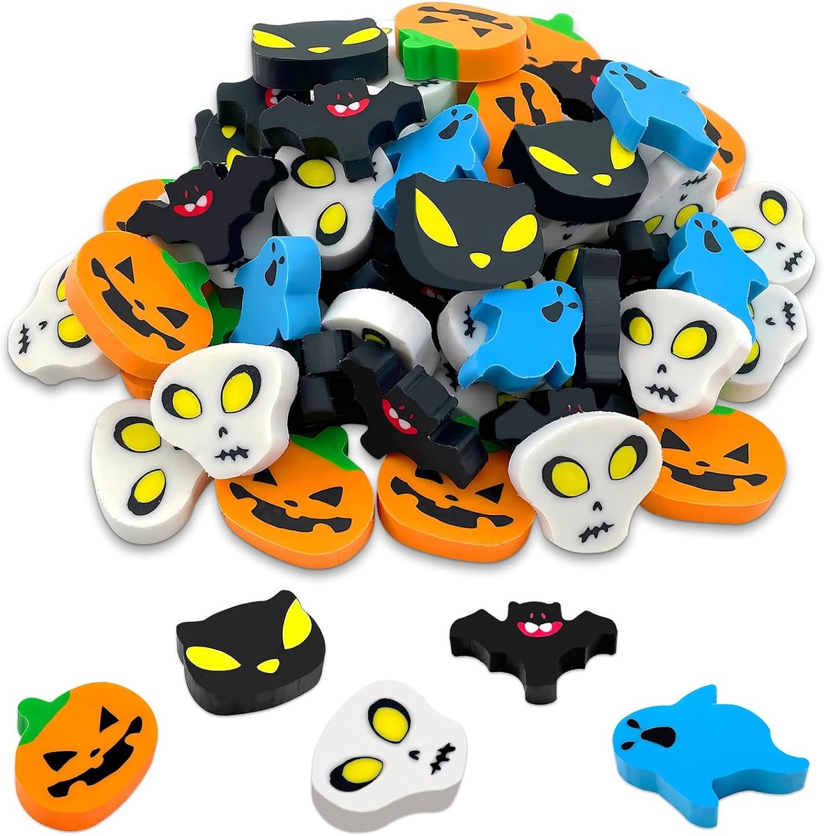 Halloween mini-gummen, 50 stuks gummetjes, Halloween, gumset, vleermuis, pompoen, schedel, gummen, carnaval - ShopVlot