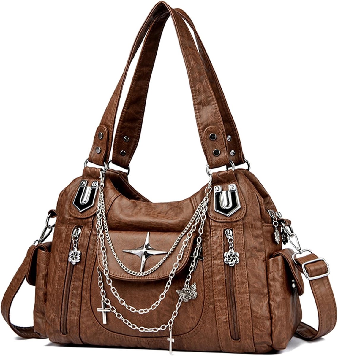 Makukke Y2K Women's Gothic Handbag, Vintage Punk Shoulder Bag, Shoulder Bag with Chains, Stylish Multi-Bag, Tote Bag - ShopVlot