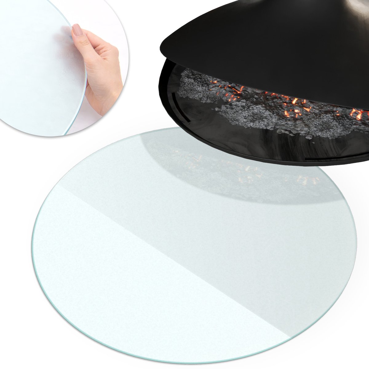 Coloray - Kachel vloerplaat - fi80cm - Halftransparant Rond - Plaat voor onder kachel - Glazen onderplaat