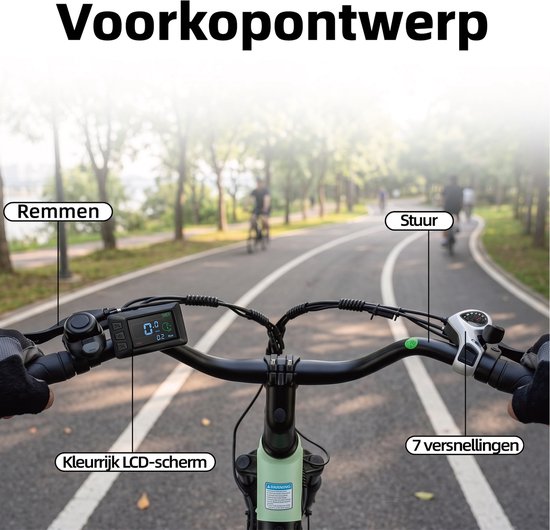 26 inch Elektrische Fiets - 36V 14.5AH Accu - Actieradius Tot 100 Km- Shimano 7 versnellinge- 45Nm - Met achterlicht - LCD Display - Geveerde zadelpen - City Commuter EBike - Elektrische stadsfiets voor heren en dames - Groen — afbeelding 5
