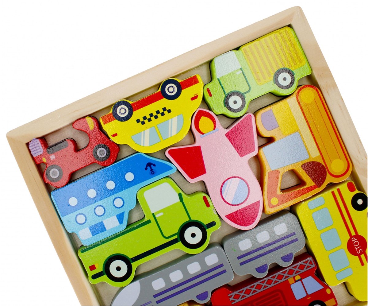 Houten Puzzel 12 Stukjes Voertuigen 3+