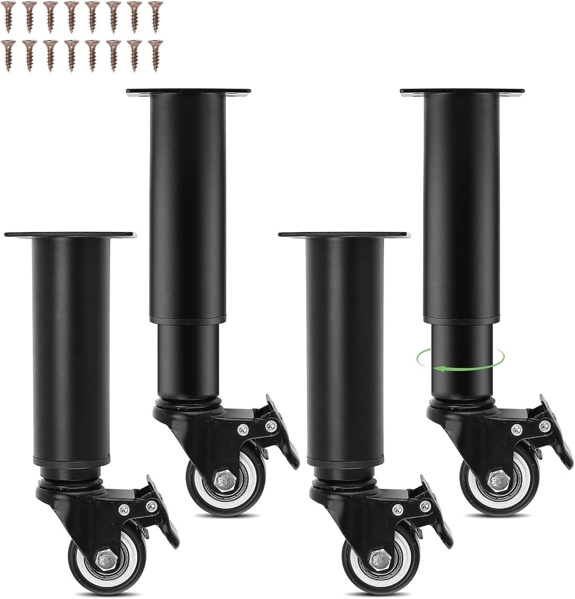 Homtone Pack of 4 Height Adjustable Furniture Legs with Wheels and Brake, 360° Swivel and Movable Furniture Legs Metal - ShopVlot