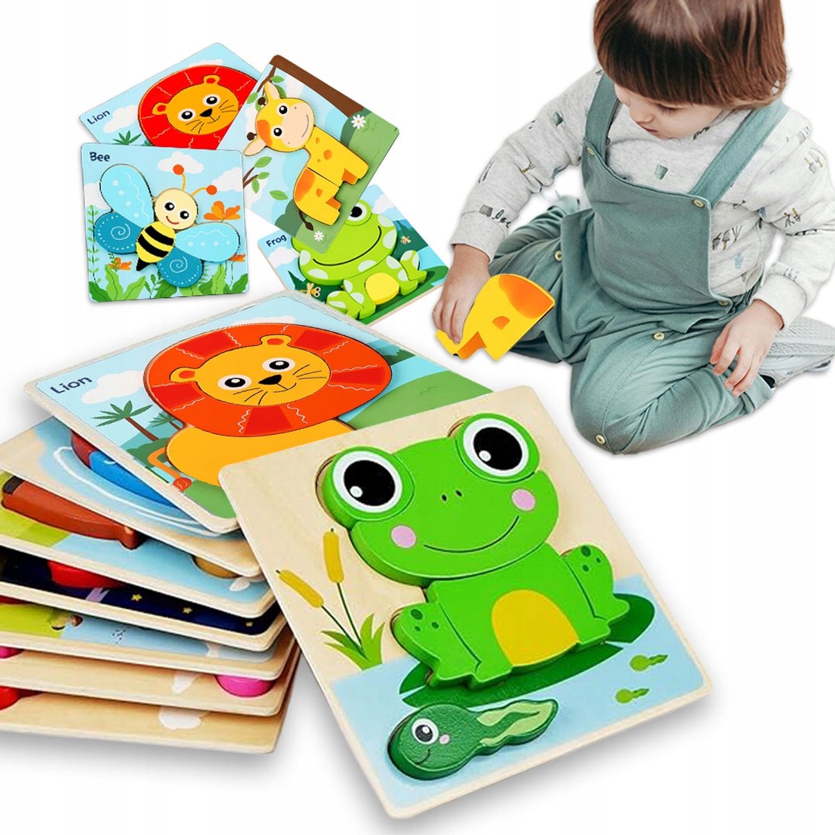 Houten Puzzel Dieren 34 Delen Educatief 12m+