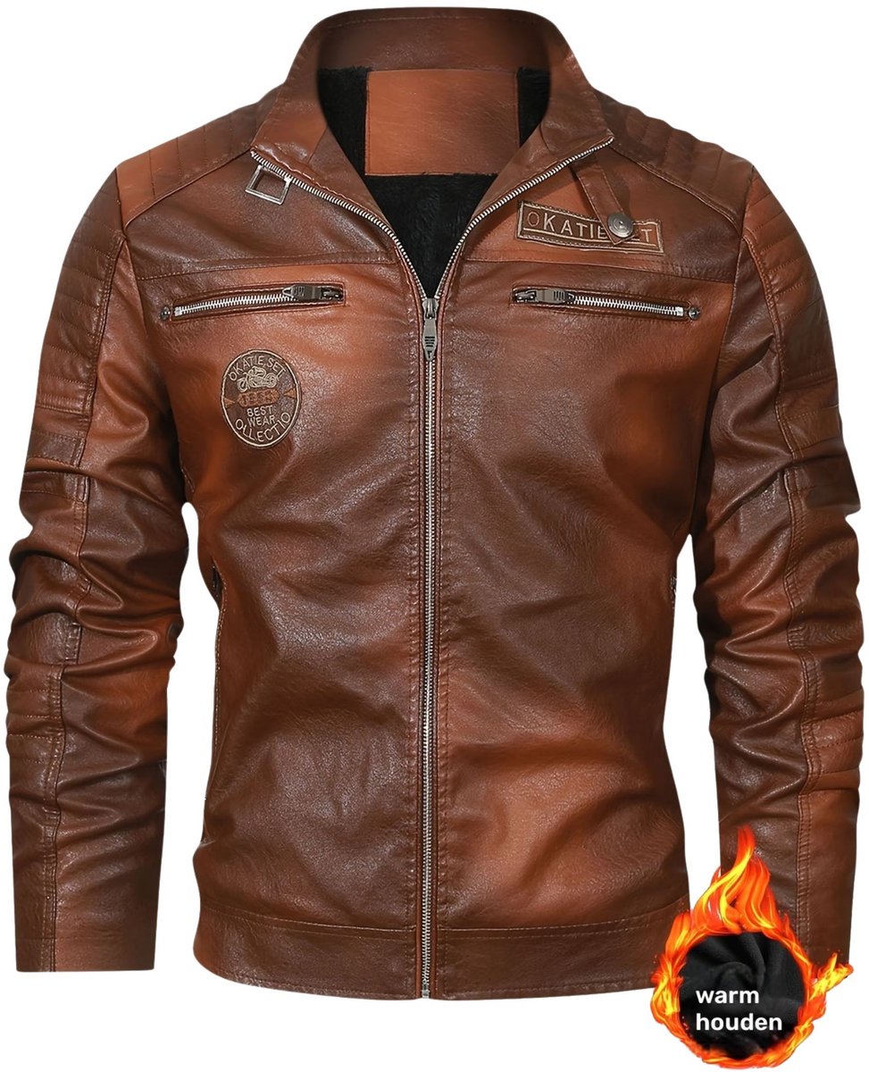 Currero Kunst Leren Jas Leather Jacket Lederen Jas Bomberjack Pilotenjack Blazer Biker Motorjas Motormuis Heren Creme