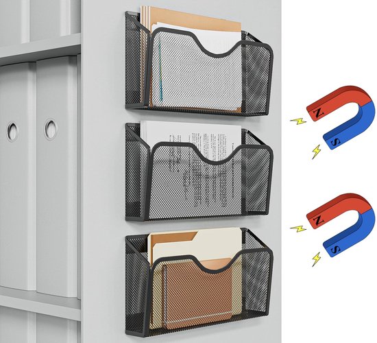 Famanu – Magnetische bestandshouder, set van 3 archiefpapier post organizers zonder boren, tijdschrift en documenthouder voor archiefkasten en kantoor