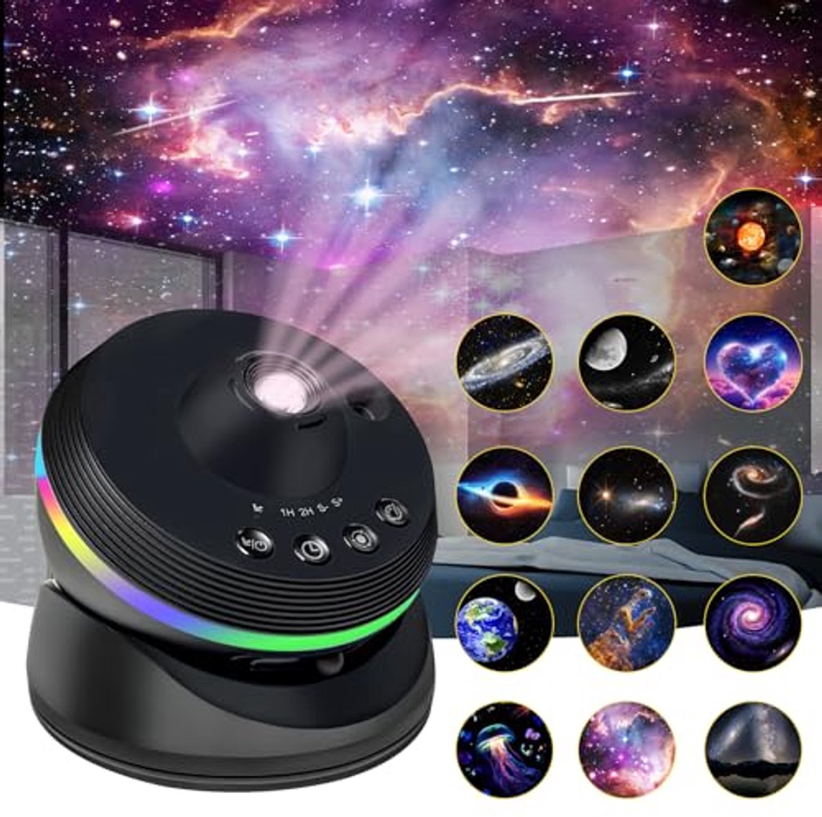 Namajunas - 13-in-1 Projectorlamp - 4K - Met 360° Rotatie en USB - Met automatische uitschakeling - Nachtlampje - Plug and Play - Sterren projector - Galaxy Projector - Sterrenhemel - Dimbare LED - voor kamperen, auto, plafond en wanddecoratie