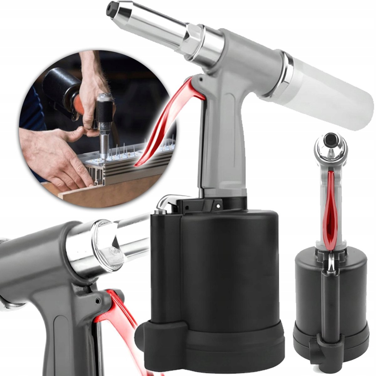 Krachtige Pneumatische Klinknageltang 16mm, 3.2/4.0/4.8mm met Opvangbak