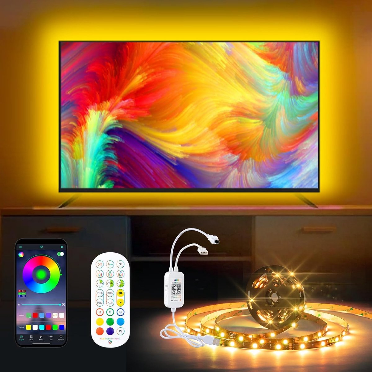 LED tv-achtergrondverlichting 4 meter - RGB led-stripverlichting - Music sync via app - Creëer sfeer in je woonkamer - ShopVlot