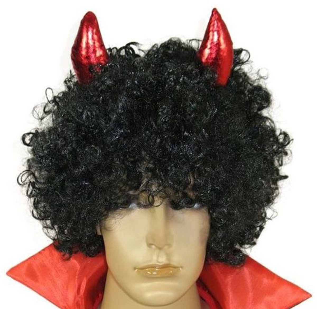 Perruque Diable/Diablesse met Cornes - Noir Ondulé