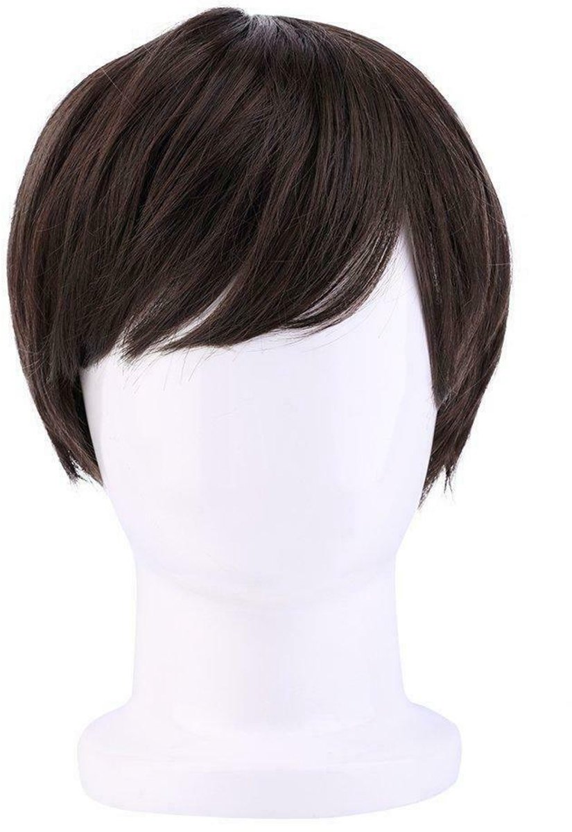 Korte bruine herenpruik voor cosplay en verkleedpartijen