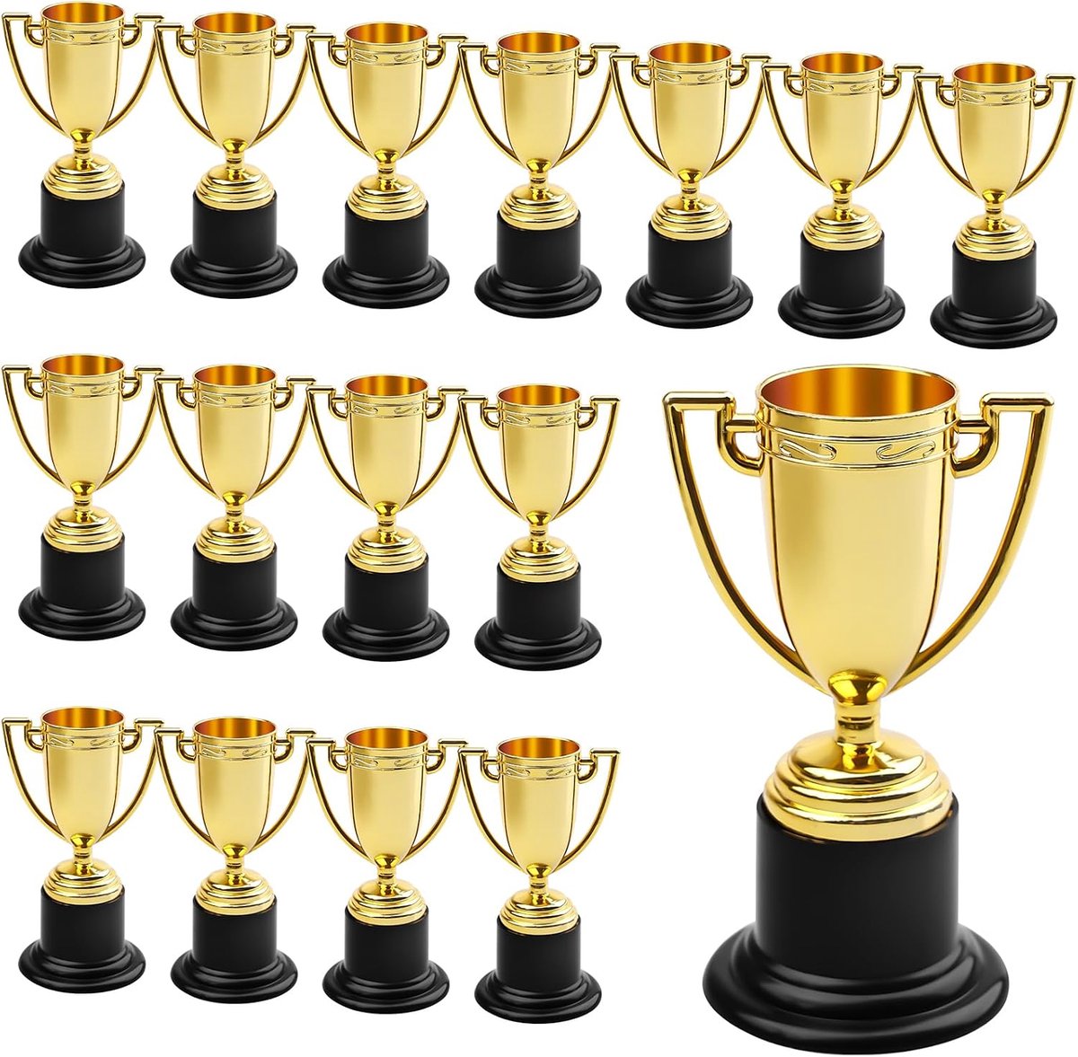 Mini trofeeën 16-delig - gouden plastic - voor kinderen - perfect voor verjaardagen - ShopVlot