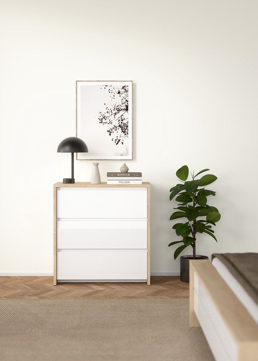 Giga Living Ladekast Jackson - Wit/Naturel Hoogglans - 80x48x84cm