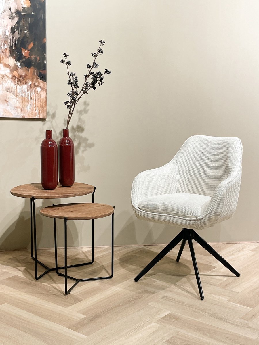 Eetkamerstoel Stof Zand - Draaibaar - 64x59x84cm - Thomas - Livingfurn - Set van 2