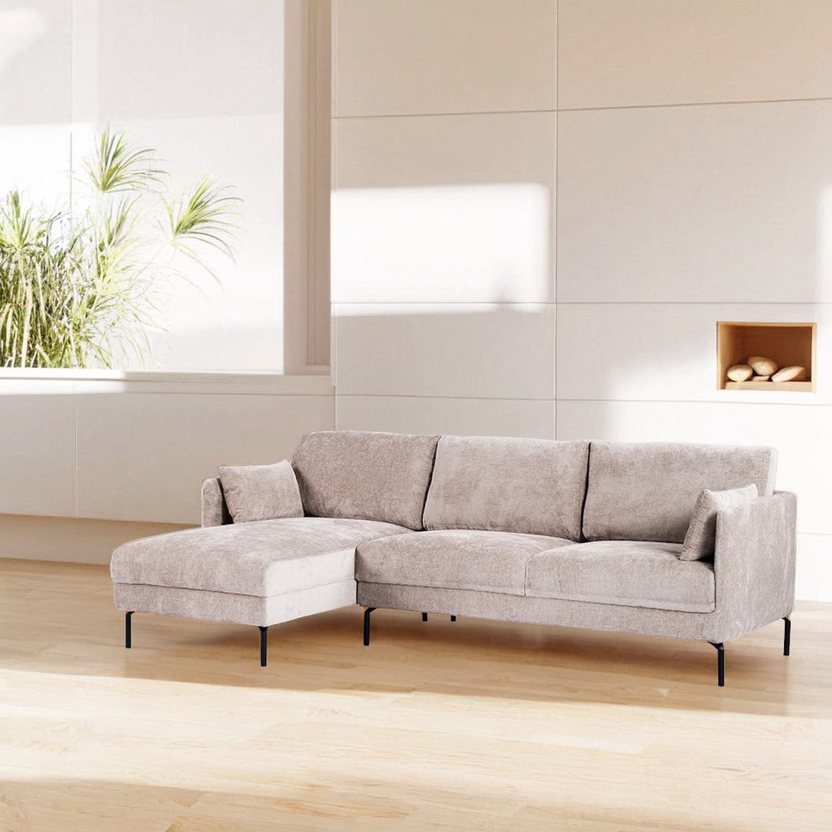 Chaise Longue Bank Champagne - 3-Zits Links - 255x157x85cm - Pablo - Giga Meubel