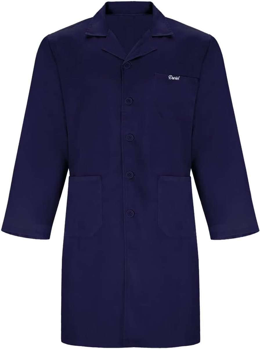 Medische Werkjas met Naam Geborduurd - Unisex - Navy Blauw - Ideaal voor Zorgprofessionals - ShopVlot