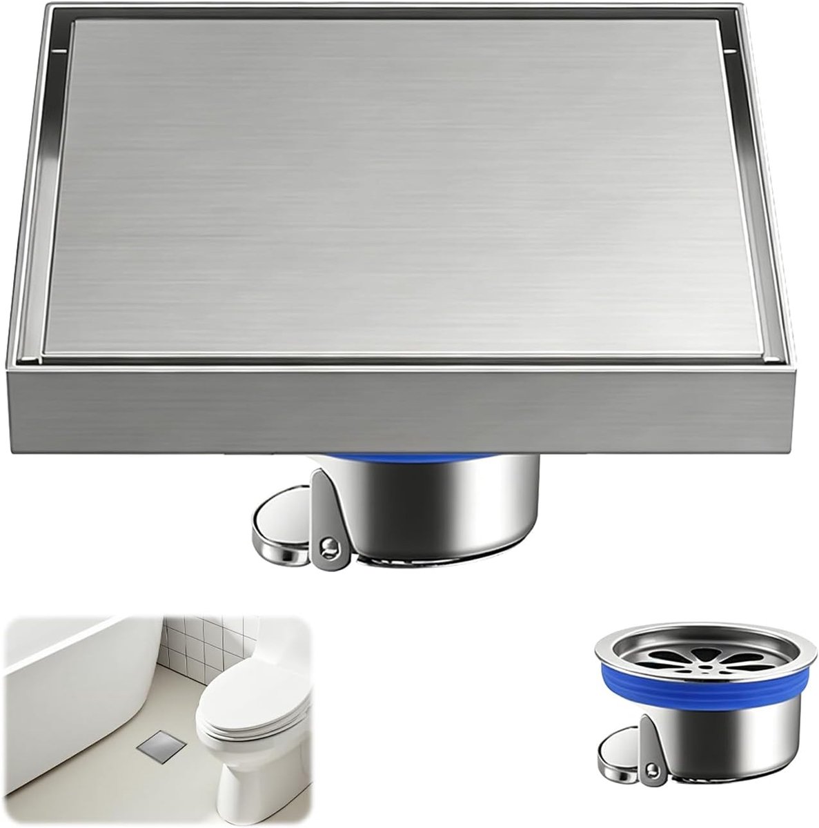 Vierkante afvoerput 15 x 15 cm - RVS - met haarfilter - ideaal voor badkamer - ShopVlot