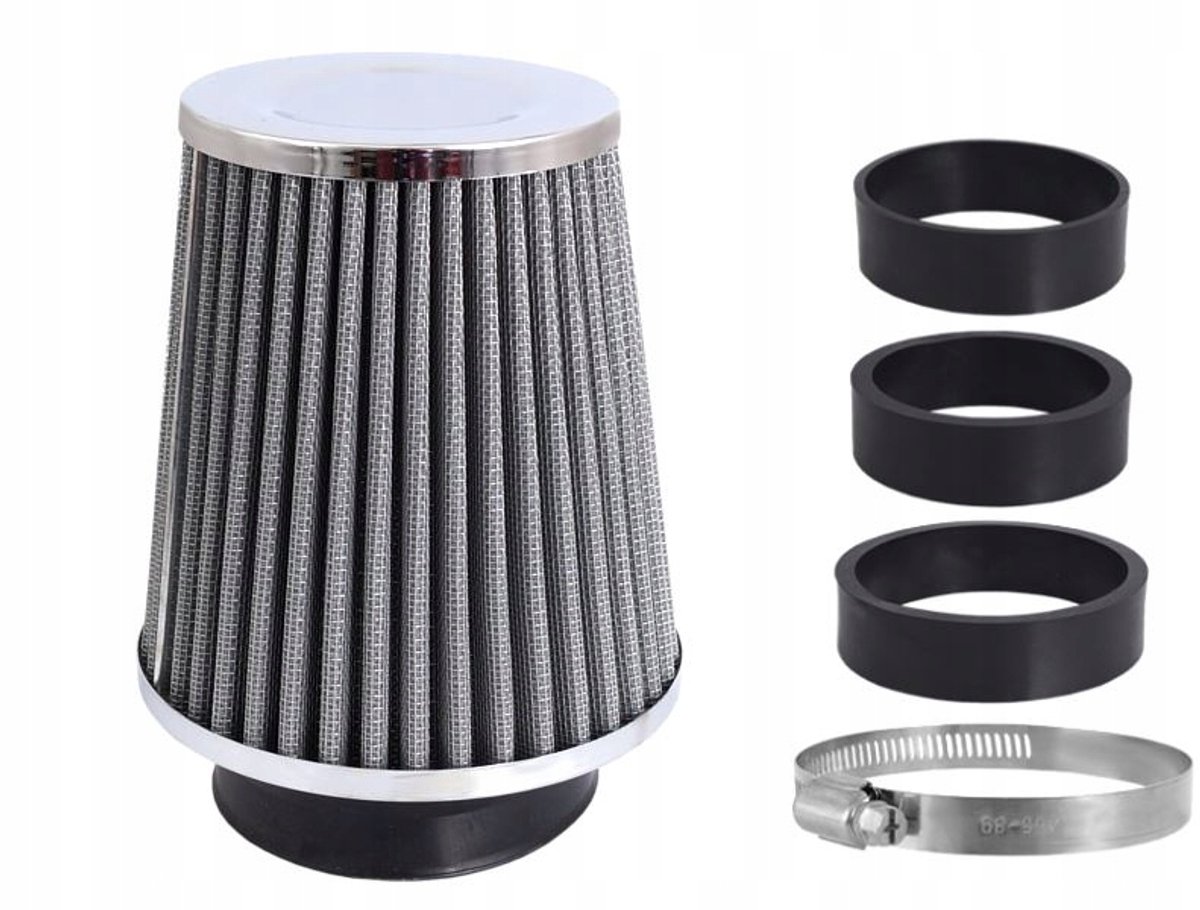 Conische luchtfilter 120x130x90mm zilver/chroom met adapters