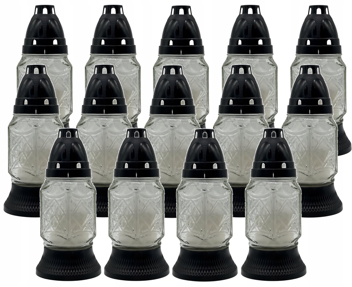 Glazen Graflichten Wit 14 Stuks 19cm - Elegante Herdenkingslichten