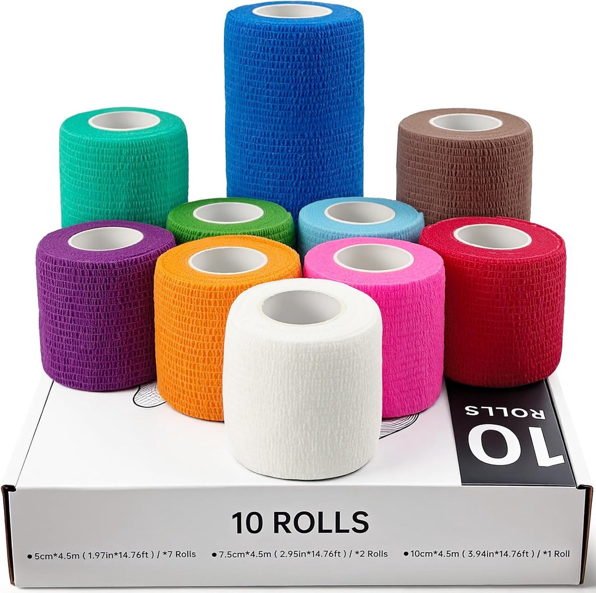 Zelfklevende bandage set - 10 rollen - 3 maten - 10 kleuren - ideaal voor eerste hulp en sportbescherming - ShopVlot