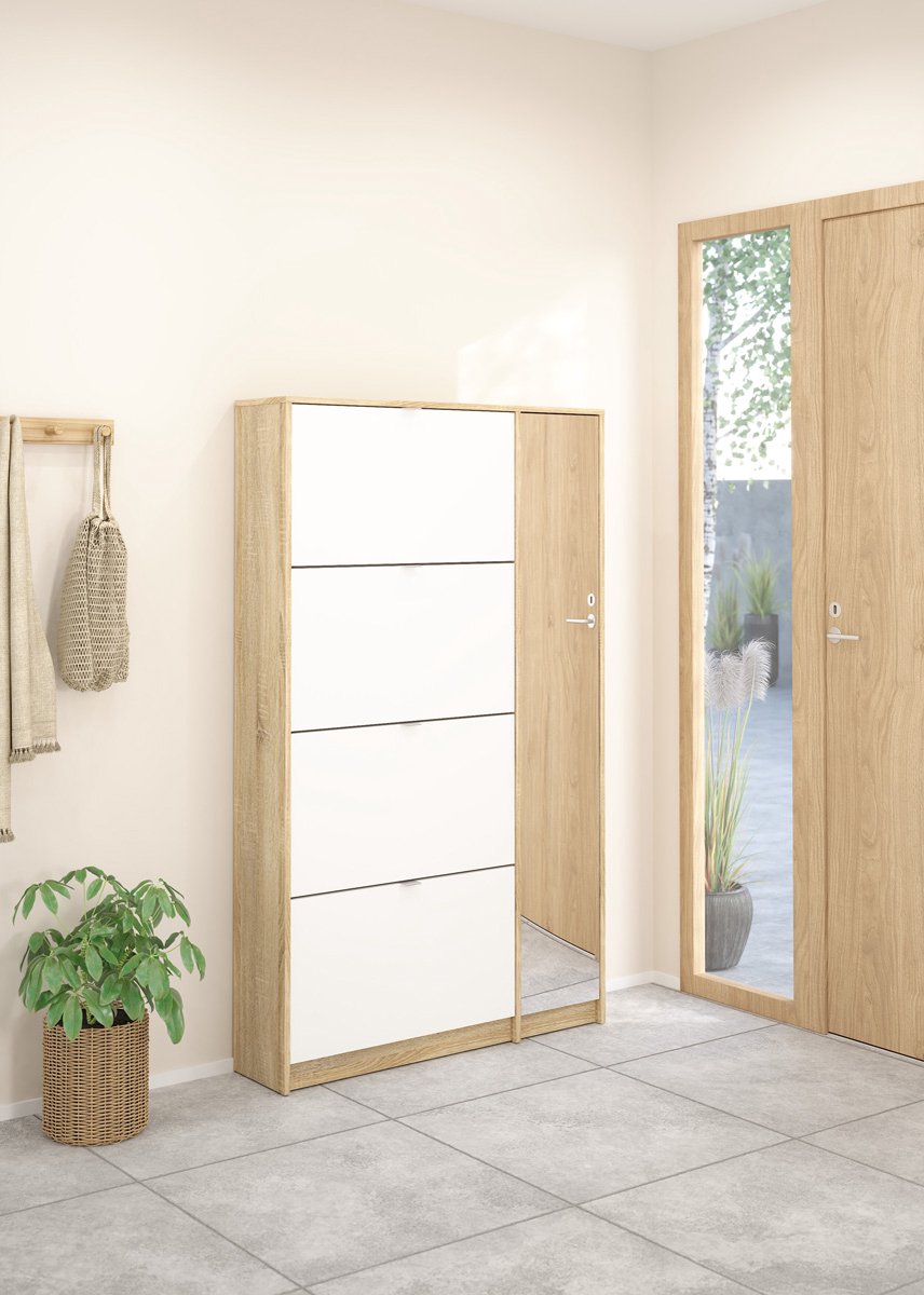 Giga Living Schoenenkast Shoes - Wit/Naturel - Incl. Spiegel - 99x24x162cm