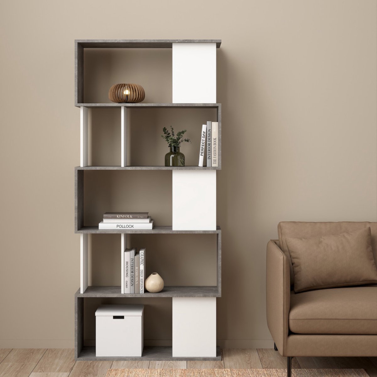 Boekenkast Maze Wit Oxide Beton - Giga Living
