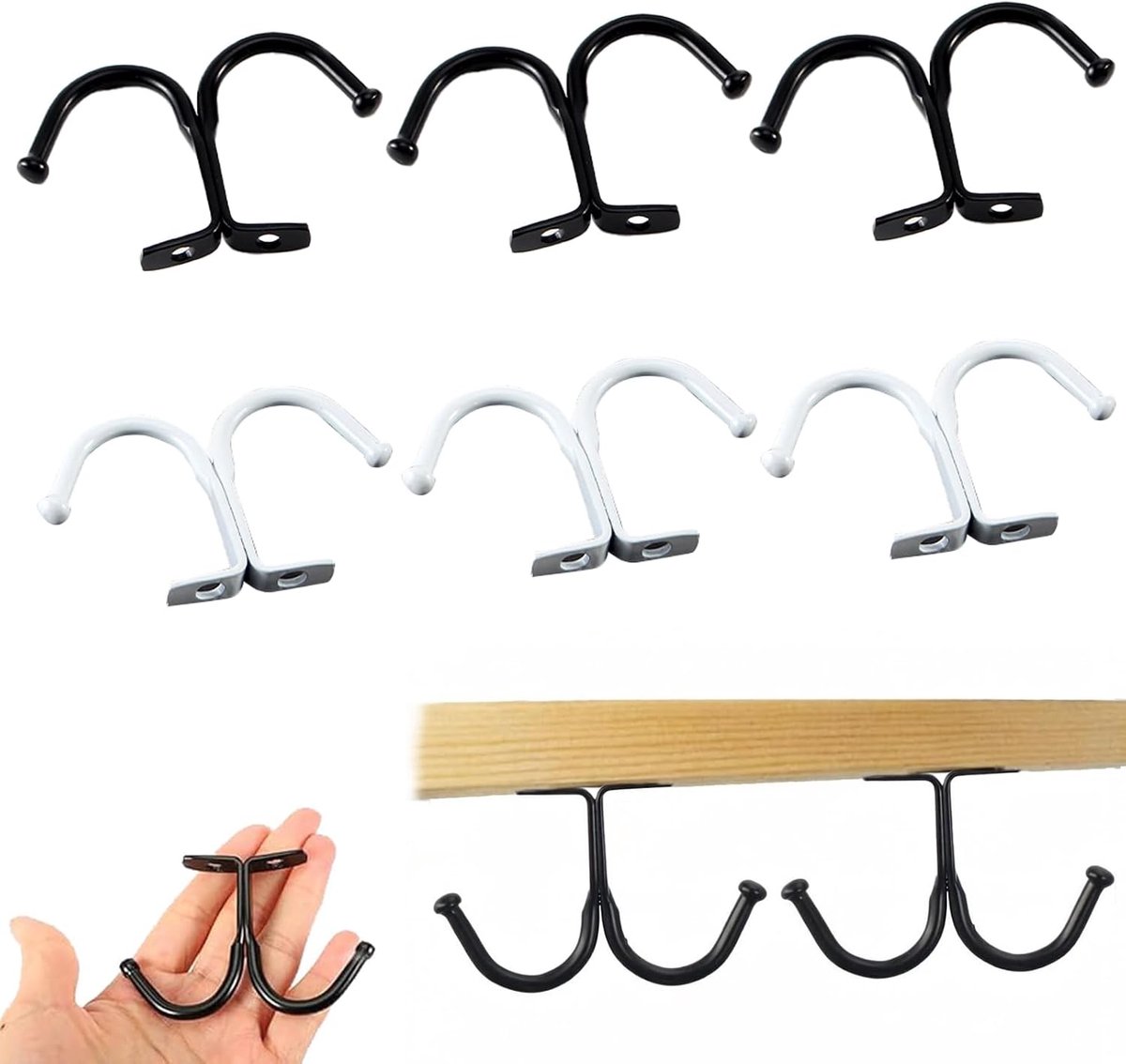 Garderobehaken zwart - dubbele haken - metalen wandhaken - ideaal voor kleding en accessoires - ShopVlot