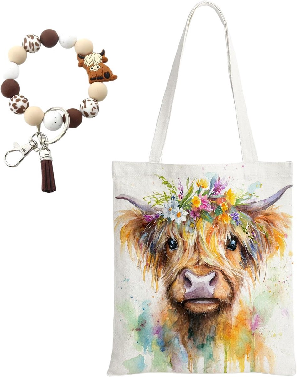 Canvas tote bag groot - herbruikbaar - schattige schotse hooglander - ideaal voor boodschappen - ShopVlot