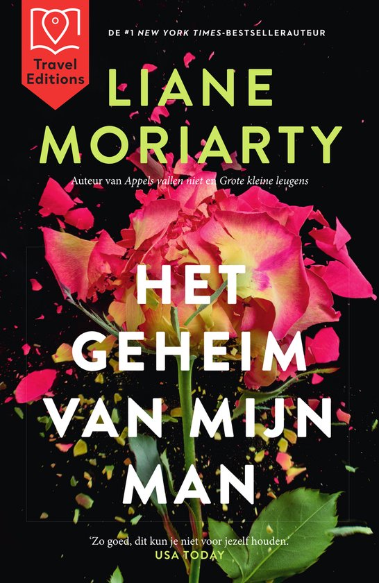 Boek "Het geheim van mijn man" met een roos en confetti.