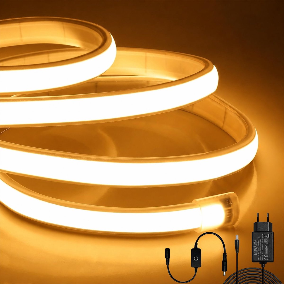 ShineBurky COB neon ledstrip, 5 meter, 12 V, warmwit, 3000 K, verstelbaar - ShopVlot