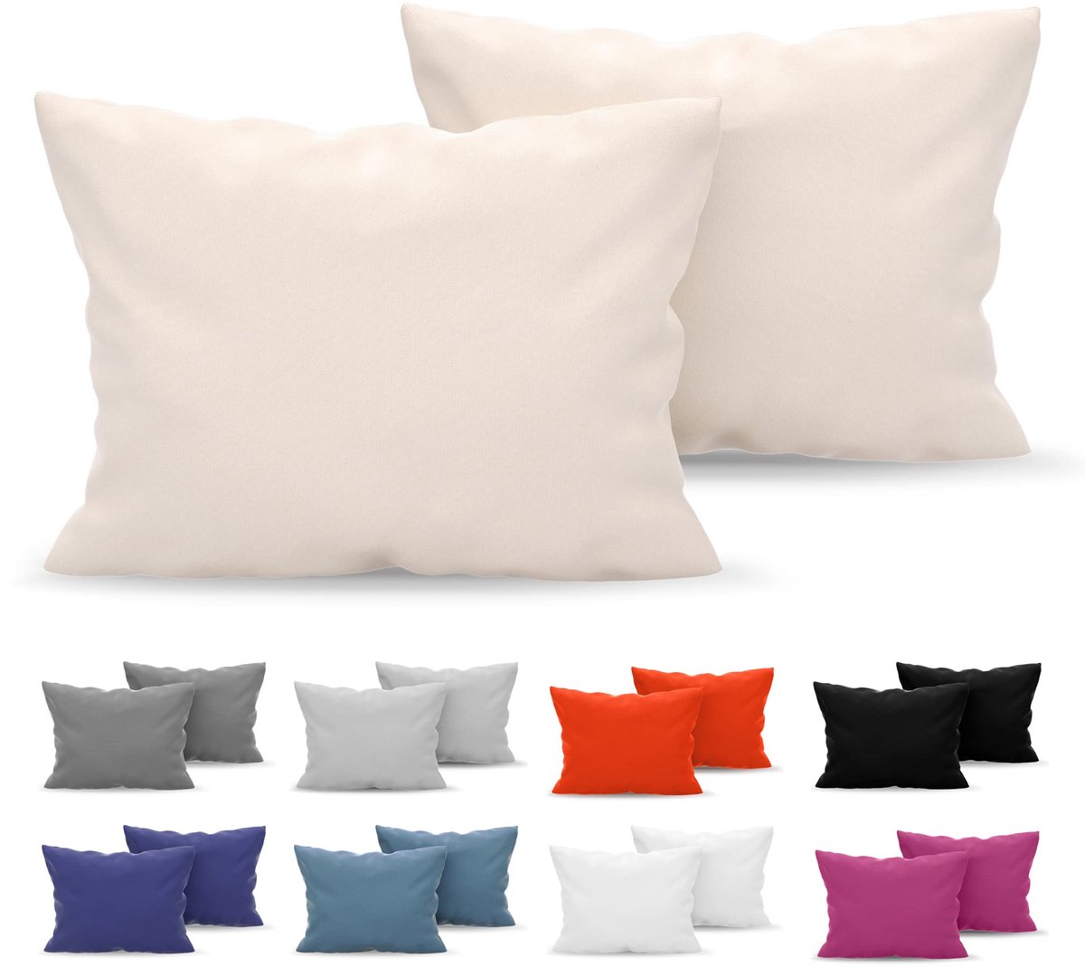 Famanu Kussensloop set van 2 voor kussens van 40 x 60 cm, beige microvezel, zeer zacht en comfortabel