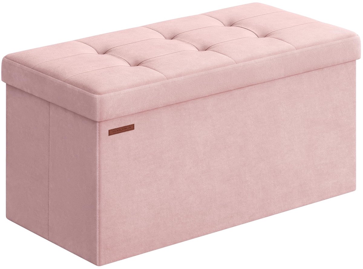 Famanu – Opvouwbare voetbank met fluwelen opbergdoos, container en voetensteun, set van 2 dozen van 38 x 76 x 38 cm, steun tot 300 kg, voor hal, woonkamer en slaapkamer, mat roze