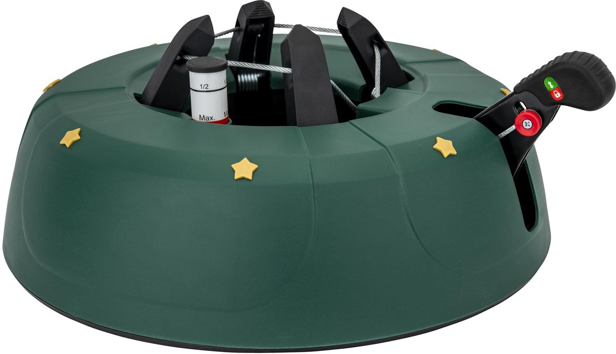 Famanu – Kerstboomstandaard voor bomen tot 3,0 m, met hendelfunctie en touwtechniek, 3,0 liter watertank, groen