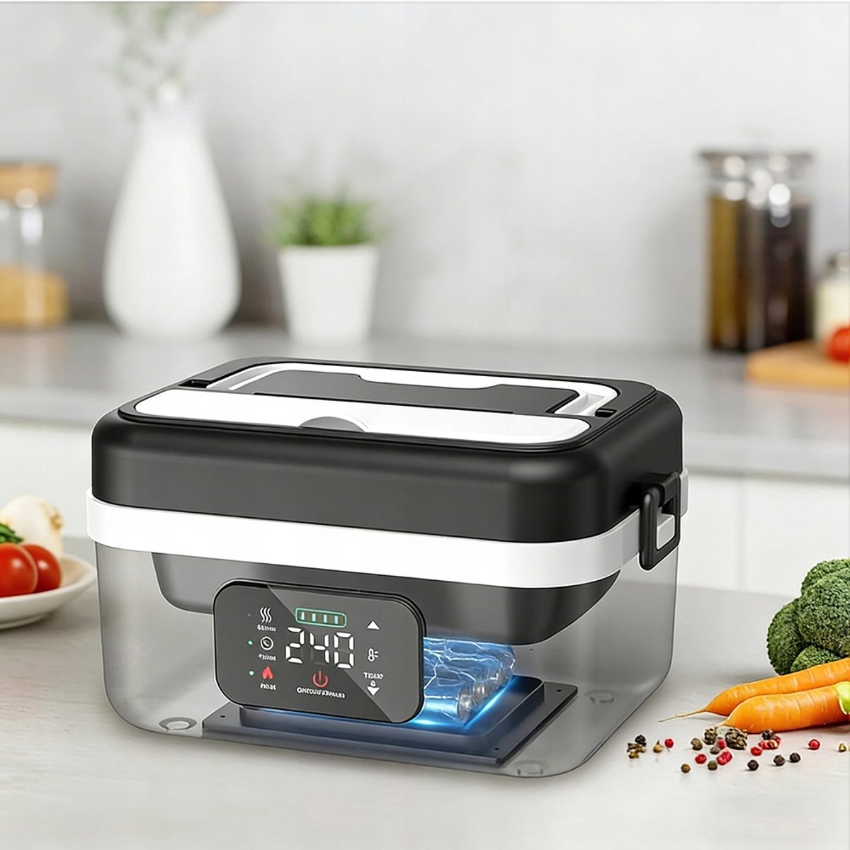 Elektrische Lunchbox - Verwarmde Bento Box - Thermos Lunchbox - 1000 ml - 60W Snel Verwarmend - 6 Temperatuurstanden - Voorverwarmen - ook Powerbank - met Isolatietas - Draagbare Broodtrommel - Voor Kantoor & School & Auto - Zwart en Wit — cadeau in Kookcadeaus - foto 8