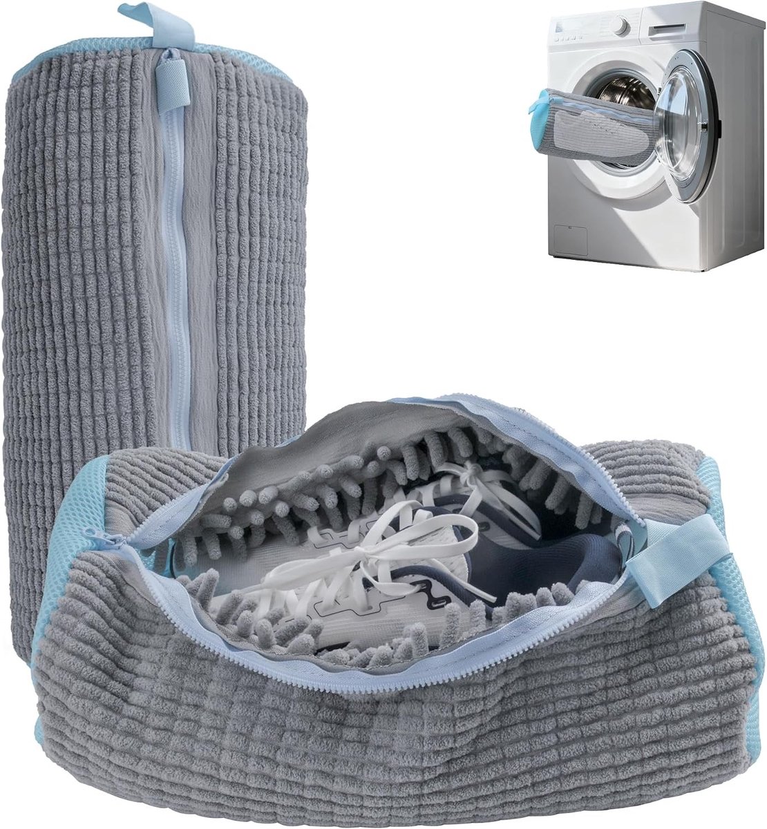 Schoenwaszak voor wasmachine - Grijs - 39 x 19 cm - Verdikte Waszak met Verborgen Rits - Voor Schoenen