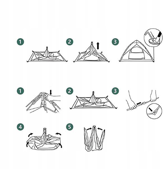 Kampeertent - Automatische Tent - 3-4 Persoons Tent - Campingtent - 200x200x130 cm - UV-Bescherming & Vochtisolatie - Snel Opzetten - Dubbele Deuren & Ventilatie - met Gaas - Muggenvrij - Voor Park & Strand & Tuin — afbeelding 5