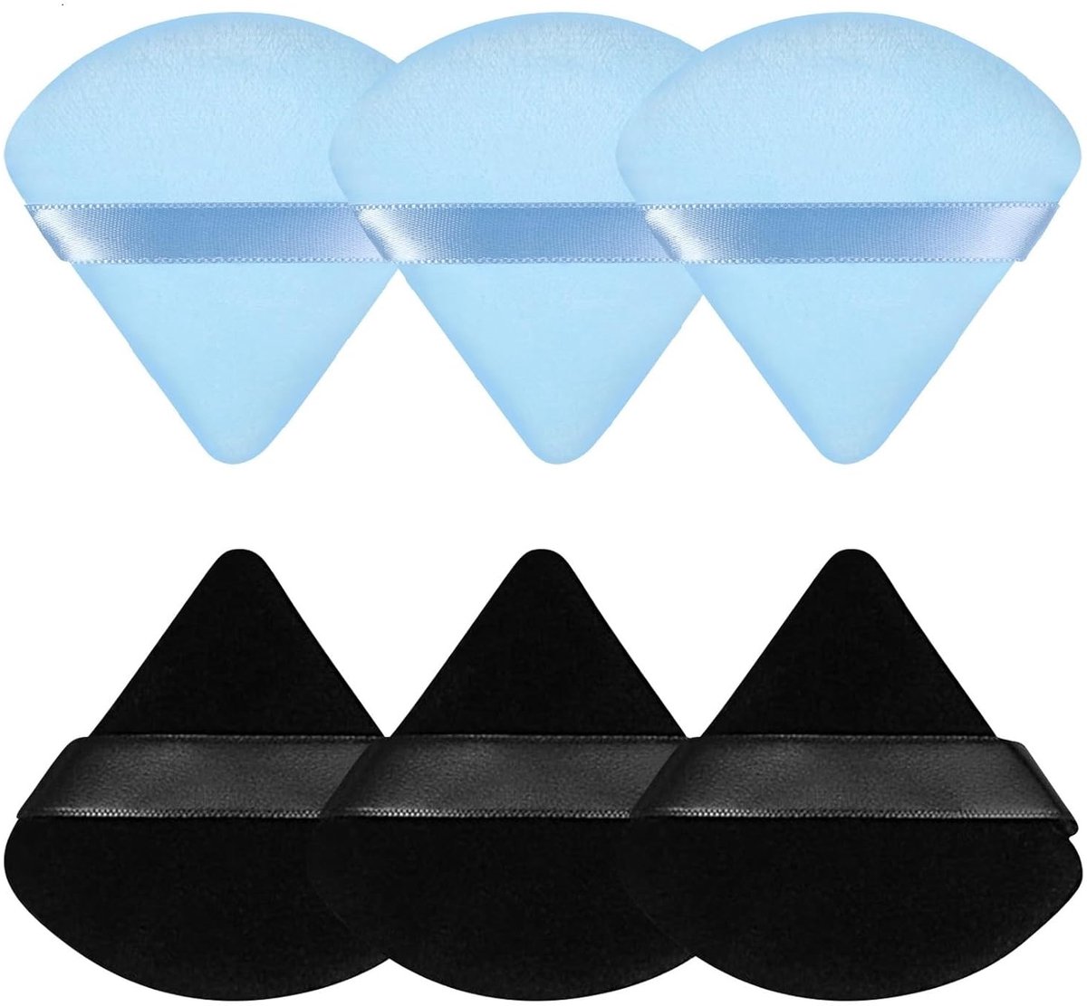 Driehoekige make-up sponsjes, verpakking van 8-Zwart + Blauw-7*7cm