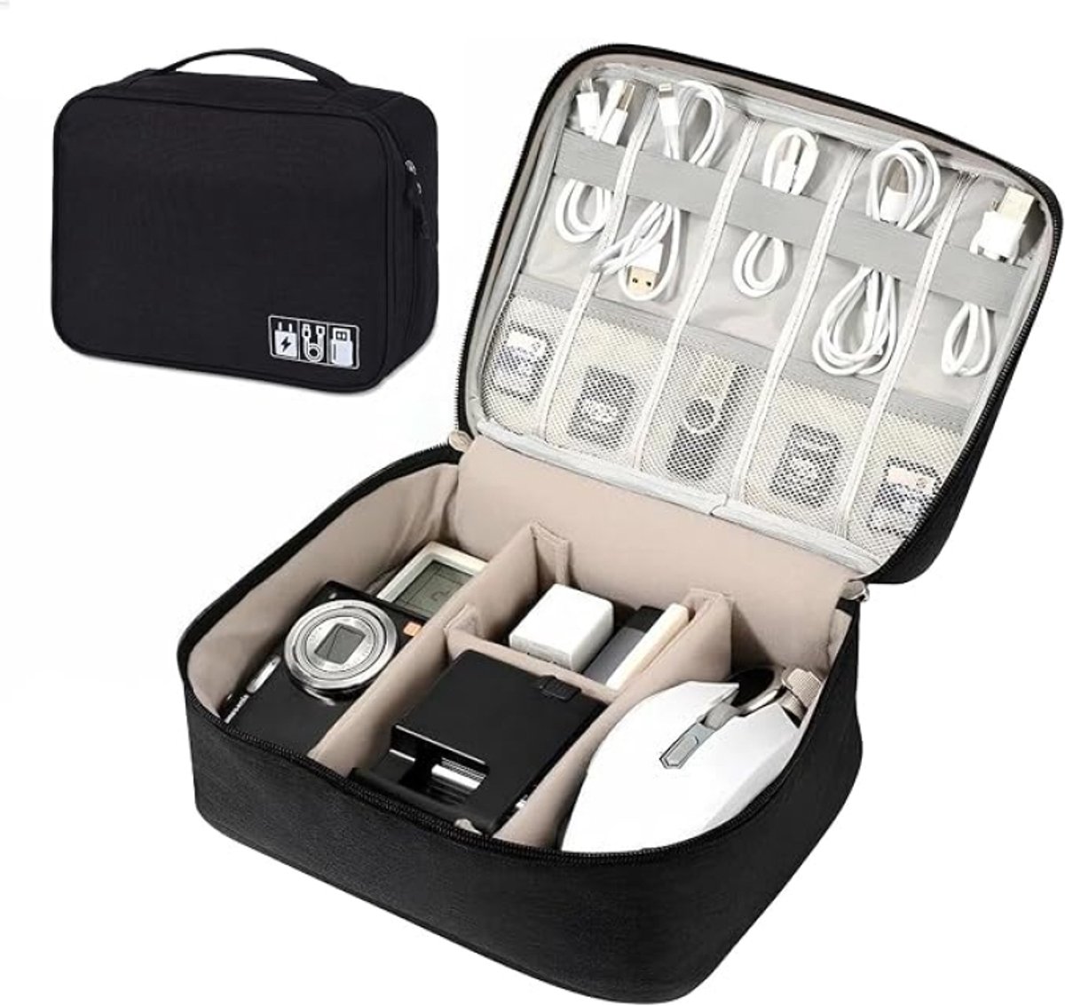 Huis Geluk Kabelorganizer Reiskabeltas Grote Capaciteit Waterdichte Multifunctionele Elektronica Organizer voor Kabels, Oplader, Harde Schijven, Powerbank - Zwart