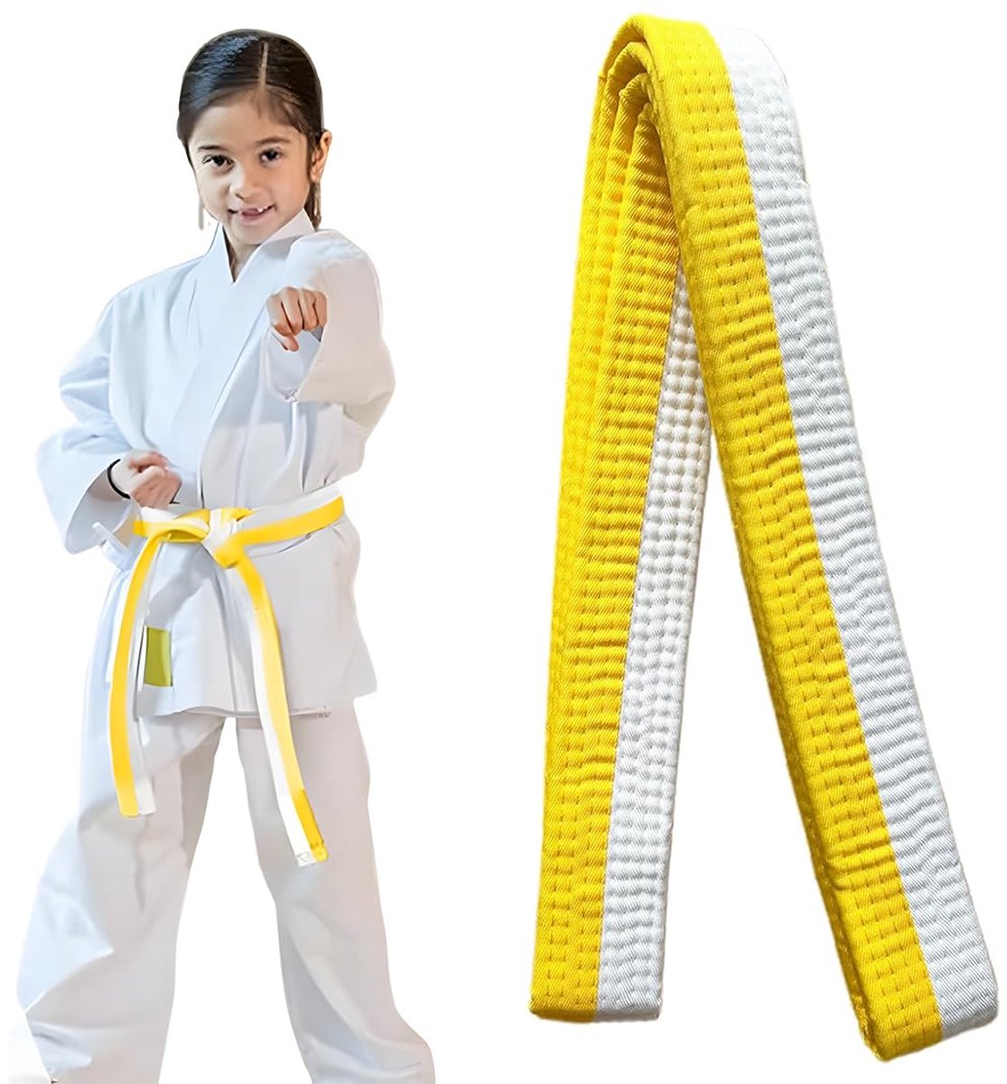 Judo en Taekwondo gordel 220 cm wit-geel van katoen en polyester