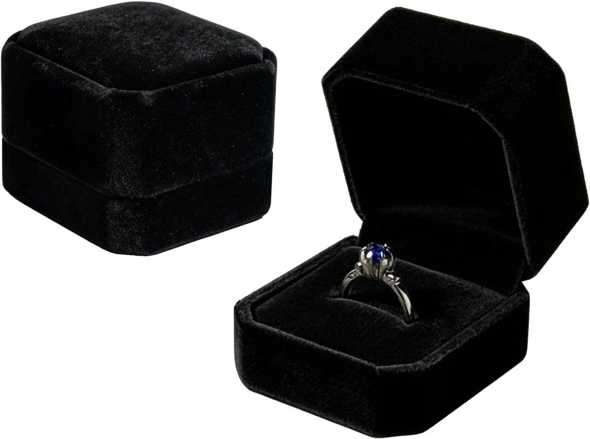 Ringdoos, zwart fluwelen ringdoos, geschenkverpakking, voor verloving, huwelijksaanzoek, bruiloft, sieradenopslag, 50 - ShopVlot
