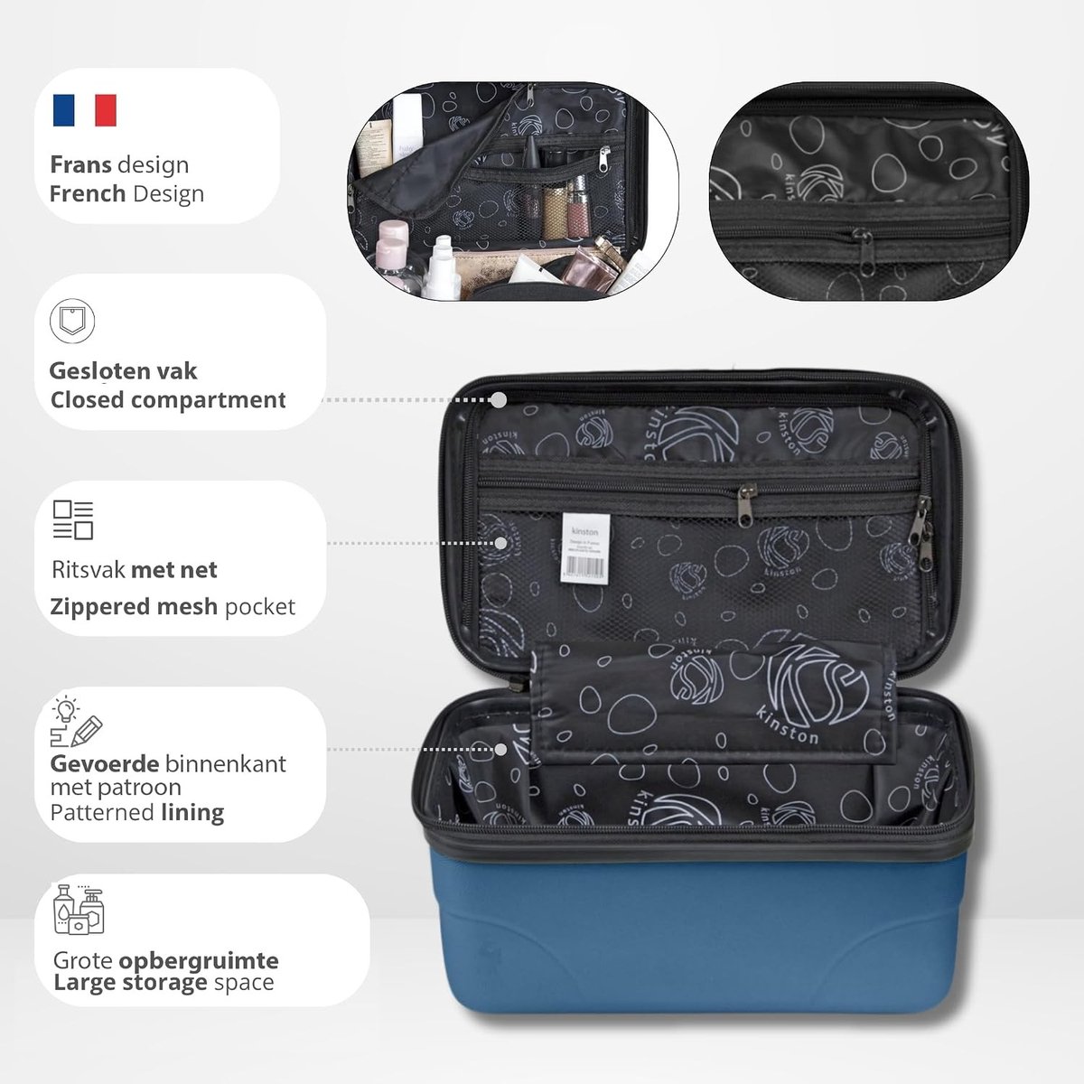 Set van 2 grote make-uptassen - Blauw - Groot model - Harde Cosmetische Toilettas met Handvat - Voor Organisatie en Reizen