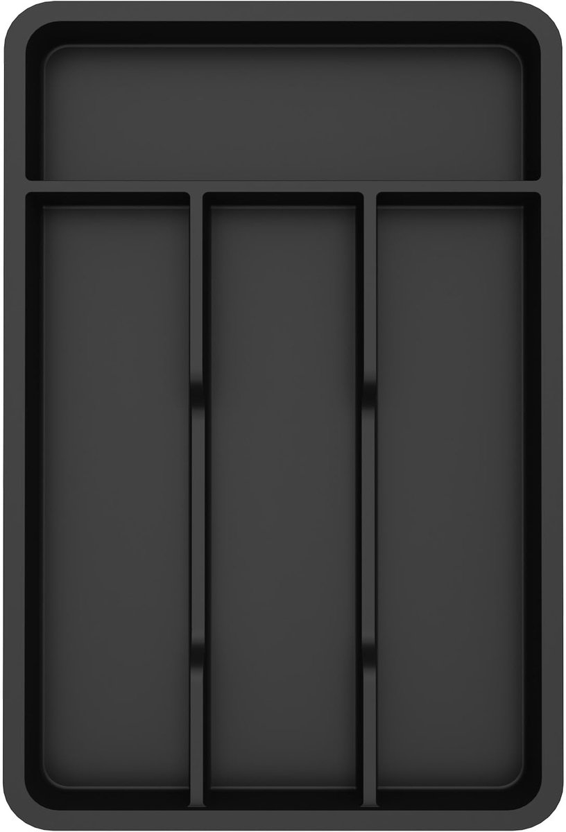 Famanu – Bestekbak voor laden, klein met 4 vakken, bestekorganizer van kunststof, 19,8 x 31,5 cm, ideaal voor keukenladen