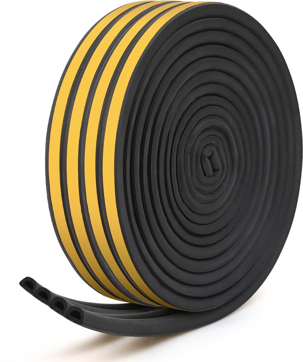 Famanu – Afdichtingstape voor deuren en ramen, zelfklevende rubberen schuimafdichtstrips, tochtstopper voor raam en deur, 9 mm x 6 mm, totaal 20 m, zwart