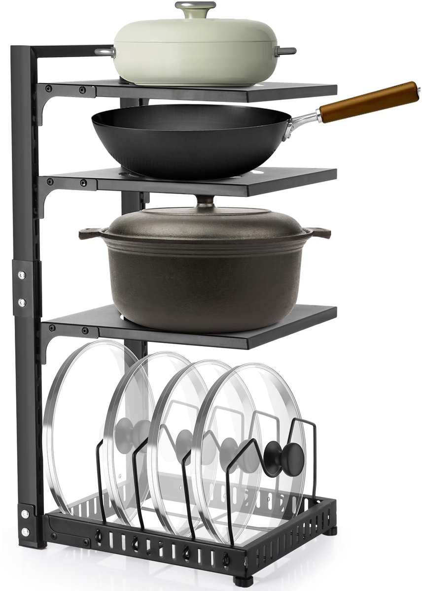 Famanu – Organisatoren voor pottenrek: 4-laags verstelbare heavy-duty pan-organizer voor kast