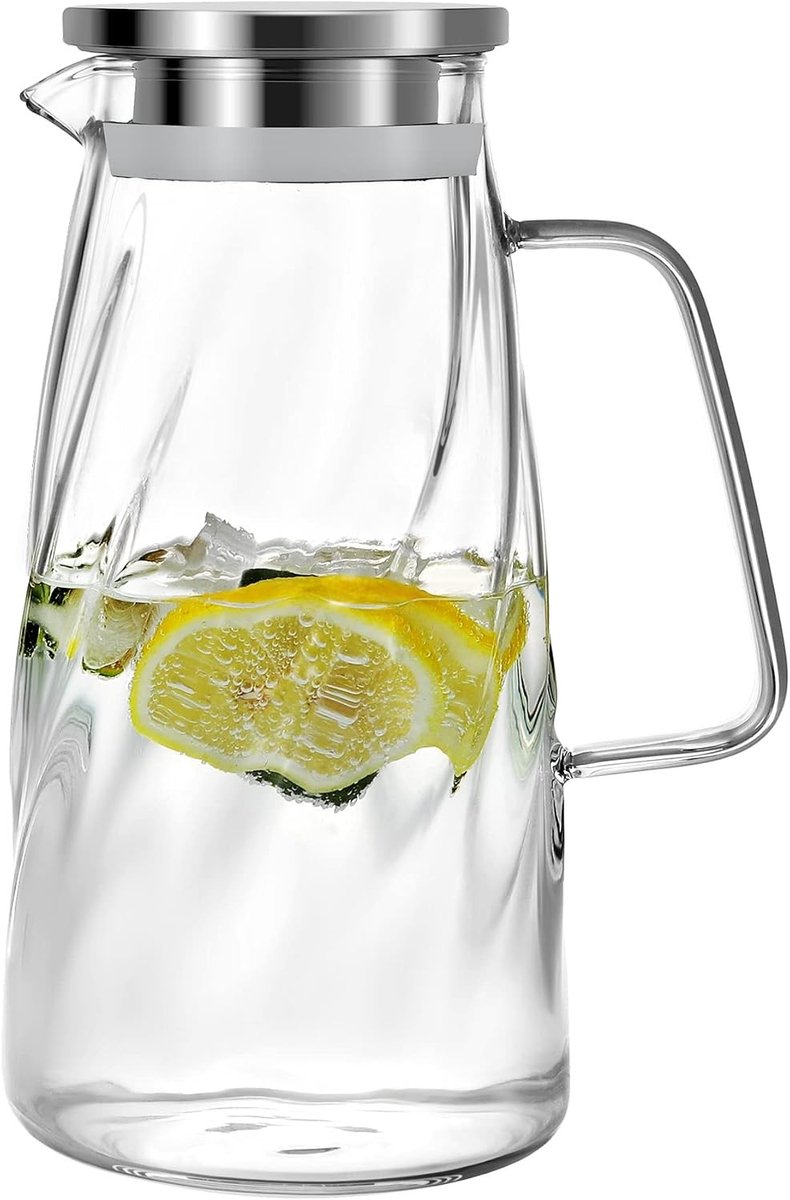 Waterjug - Transparant - 1,7 Liter - Borosilicaat Glas met Deksel en Filter - Voor Thee en IJskoude Dranken