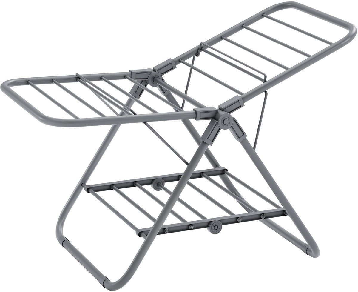 Famanu – Opvouwbaar droogrek met 2 vleugels, ruimtebesparend, metaal, voor kleine kleding en handdoeken, 44 x 101 x 54 cm, duifgrijs