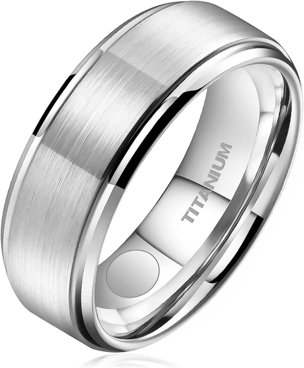 JEROOT Titanium Magnetic Rings 8mm Silver Magnetic Ring for Men Women Magnetic Rings Polished Lifestyle Ring Strong - ShopVlot