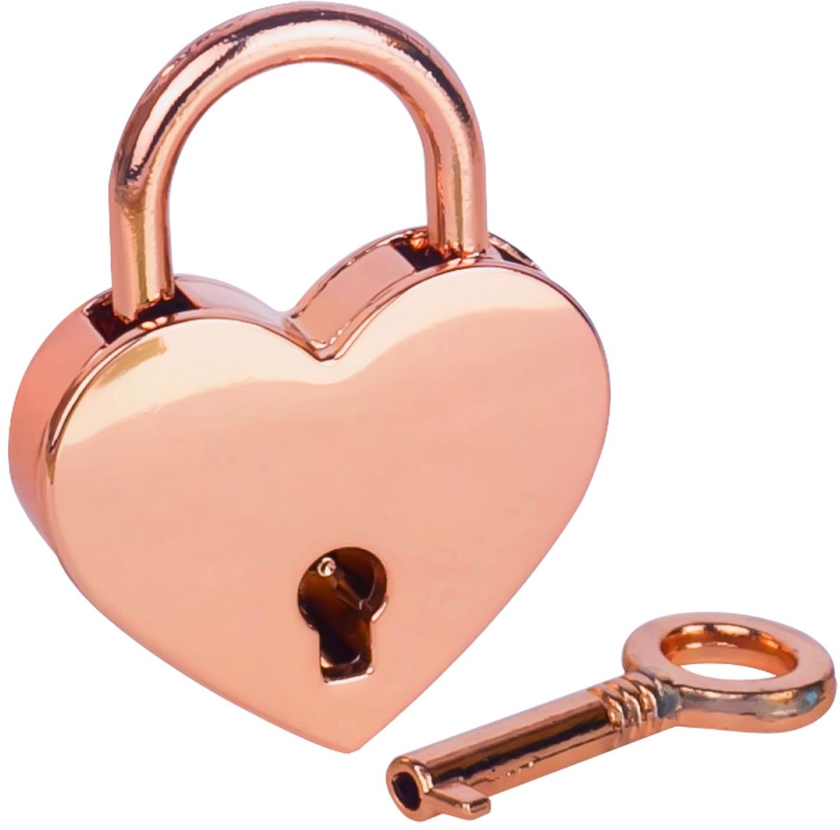 Mini decoratief hangslot in hartvorm met sleutel | 3,9 x 3 x 0,7 cm | Roségoud