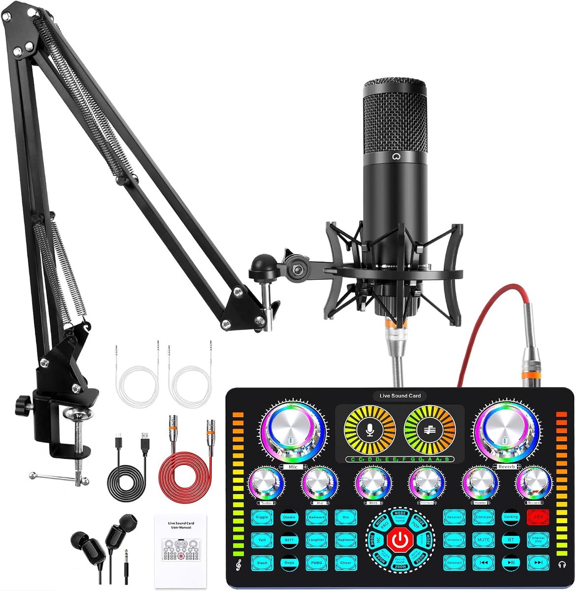 Podcast Equipment Bundle, Audio Interface and XLR Condenser Microphone, Studio Equipment with 48V Phantom Power - ShopVlot
